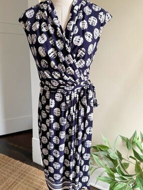 Eliza J Navy and White Wrap Dress